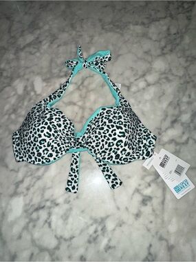 Coco Reef reversible Teal and Black Leopard Halter Bikini Top